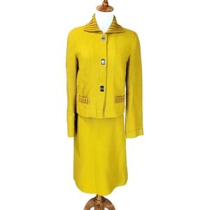 Philosophy Di Alberta Ferretti Vintage Wool Retro Mod Mustard Jacket Skirt Suit